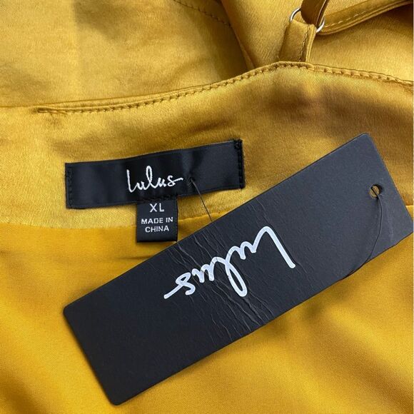 Lulu's Dream Come True Mustard Yellow Satin Ruffled Mini Dress Size XL NEW - Picture 12 of 12